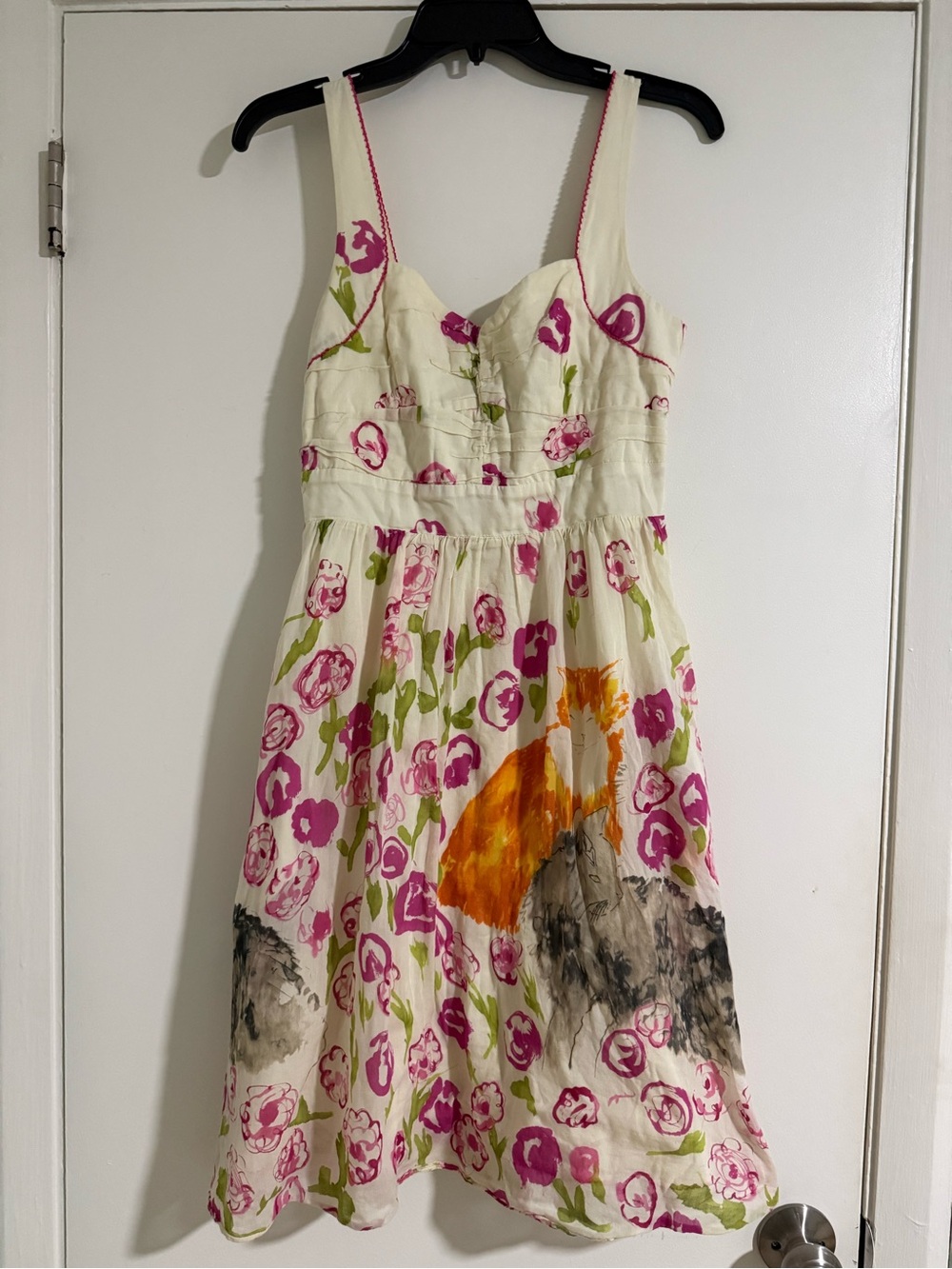 Rare Anthropologie Floreat Morning Stroll sundress with watercolor cat/floral